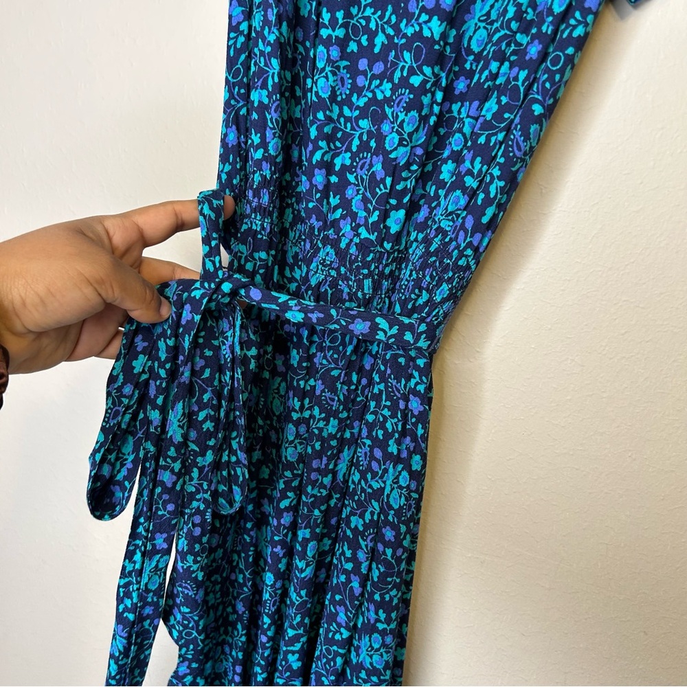 Talbots Pretty Navy Blue Multicolored Floral MIDI Short Sleeve Dress Size L - Picture 5 of 8